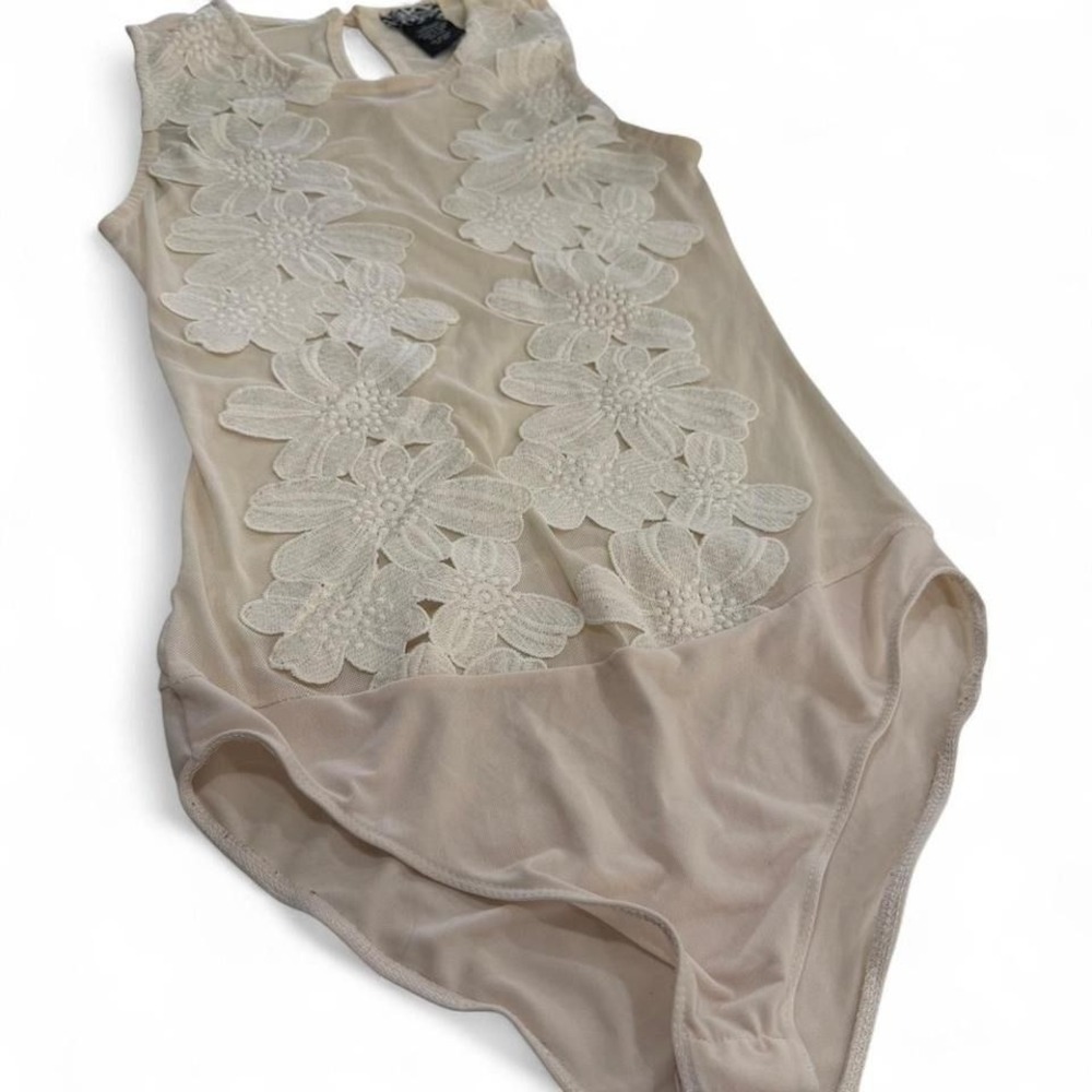 Belle Tweed Cream Floral Lace Mesh Bodysuit Sleeveless Boho Festival Indie Med
